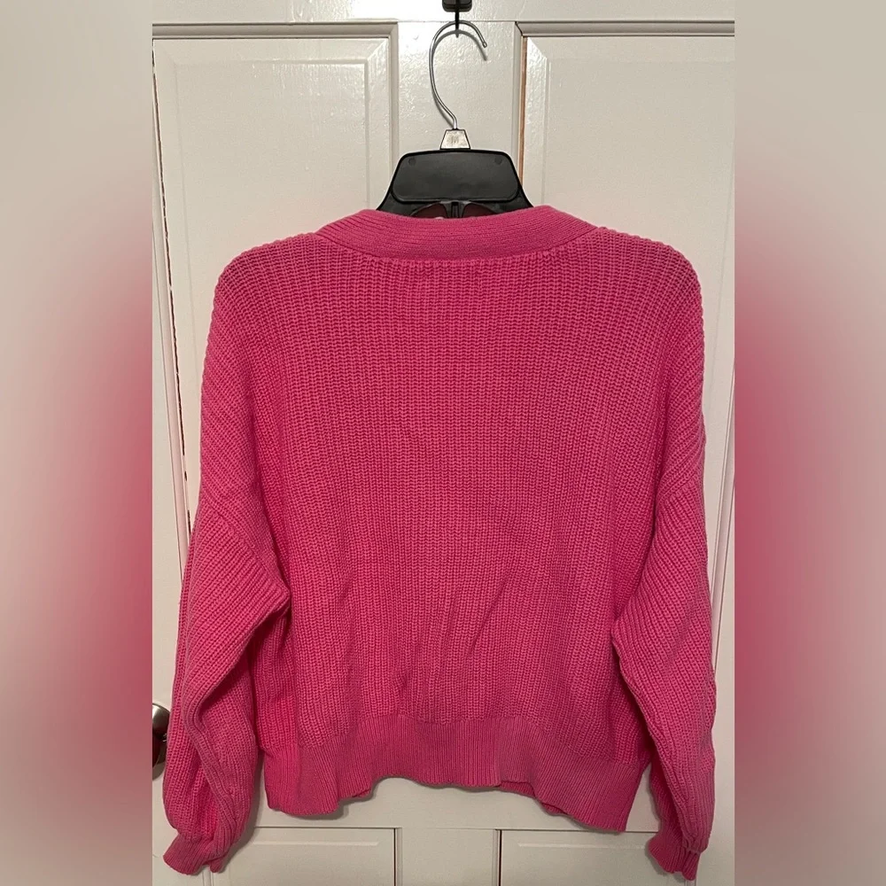 Loft 100% Cotton Hot Pink Cardigan - Picture 3 of 6